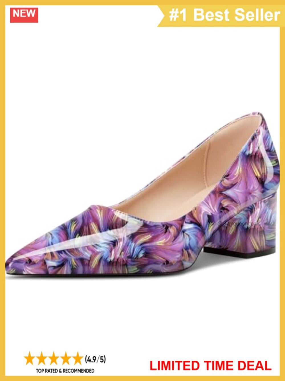 Faux Leather Pointed Toe Block Heel Slip-On Pumps Office Party Dress Shoes
